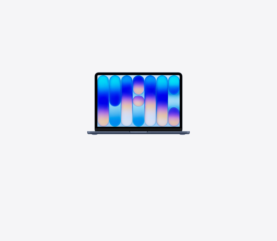 MacBook Neo, open, indigo color, colorful abstract wallpaper